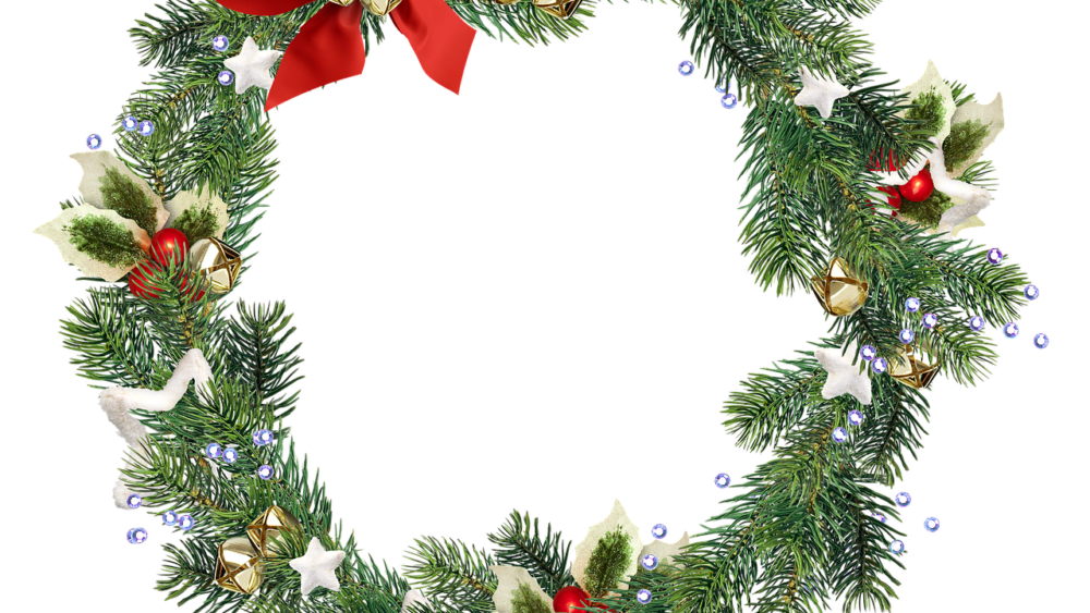 Christmas wreath with holly and bells